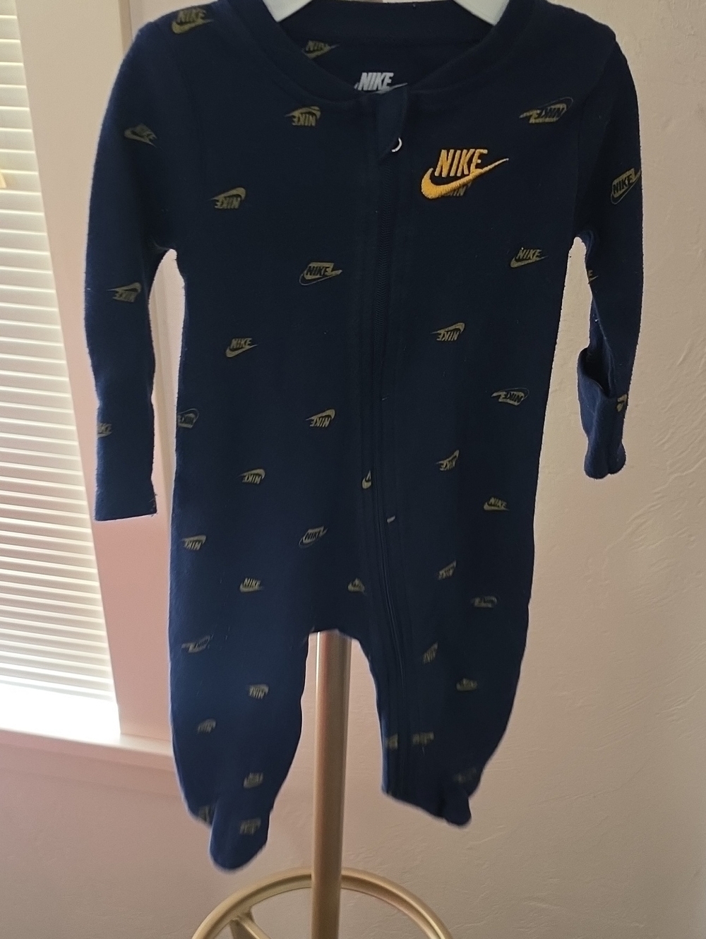 Nike Navy Footed Baby One-Piece with Gold Logos